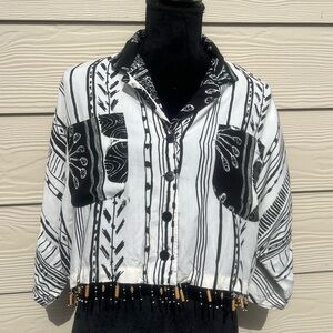 Vintage 90s tribal Print Cropped beaded Blouse ( Size L)